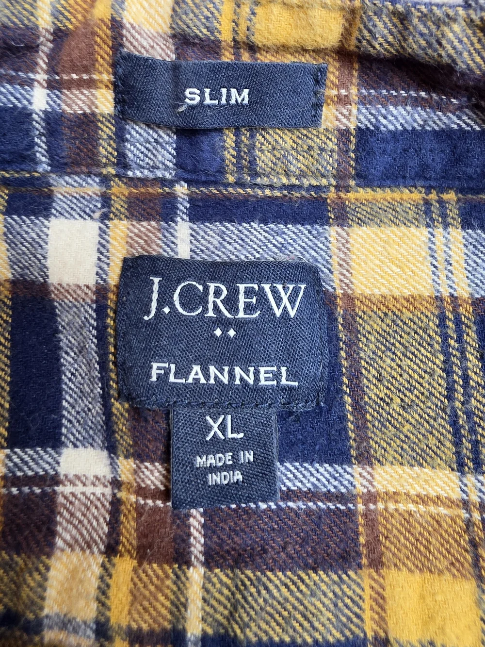 J.Crew Men's Yellow & Navy Plaid Flannel Shirt XL Slim‎